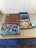 Board games including Scrabble, Sorry, Jeopardy