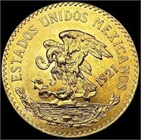 1921 Mexico .48oz Gold 20 Pesos CHOICE BU