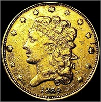 1834 $5 Gold Half Eagle LIGHTLY CIRCULATED