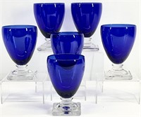6pc Cobalt Blue Glasses w/ Clear Square Base