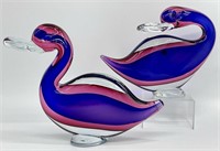 2pc Large Murano Sommerso Art Glass Ducks