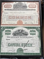 (2) Railroad Shares Certificates in Display Case.