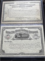 (2) Railroad Certificates in Display Case.