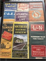 1940s Railroad Timetables in Display Case. (9)