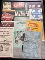 1960s Railroad Timetables in Display Case.(9)