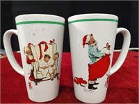 2 Norman Rockwell Christmas Mugs 6" Tall