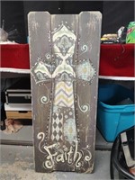 "Faith" Keltic Cross Decor on Wood 39.5 x 16"