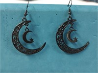 Black Moon & Star Earrings NIP 2 "