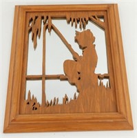 Mirror - Boy Fishing Carved Out of Wood