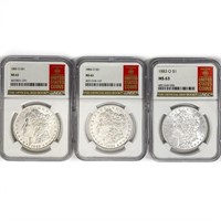 (1883-1885)-O Set of 3 Morgan Silver Dollar NGC