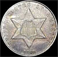 1862 Silver Three Cent CLOSELY UNCIRCULATED