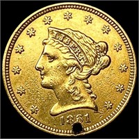 1861 w/ Bezel $2.50 Gold Quarter Eagle HIGH GRADE