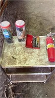 Bungee cords, ratchet set, and fire extinguisher