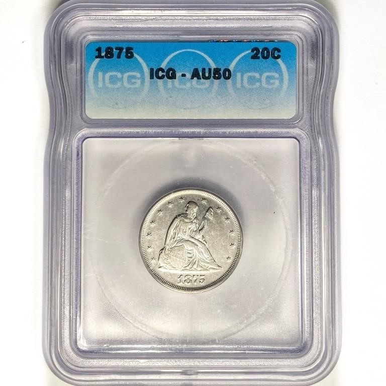 1875 Twenty Cent Piece ICG AU50