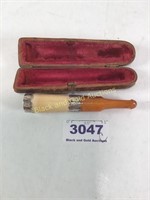 Vintage Cigar Holder Butterscotch With Silver Tip