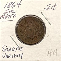 1864 Two Cent Piece Small Motto