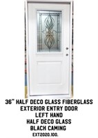 36" LH Half Deco Glass Fiberglass Ext Entry Door