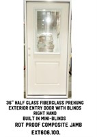 36" RH Fiberglass Prehung Ext Entry Door w/Blinds