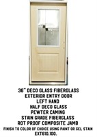 36" LH Deco Glass Fiberglass Exterior Entry Door