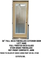 32" LH Full Deco Fiberglass Exterior Door