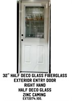 32" RH Half Deco Glass Fiberglass Ext Entry Door