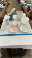 Decorative glass bowls, ceramic pitcher, ceramic