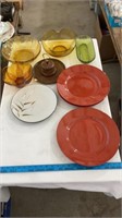 Orange glass decor bowls, green glass decorative