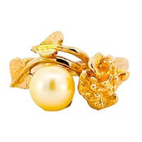 Pearl Floral Cocktail Ring 14k Gold