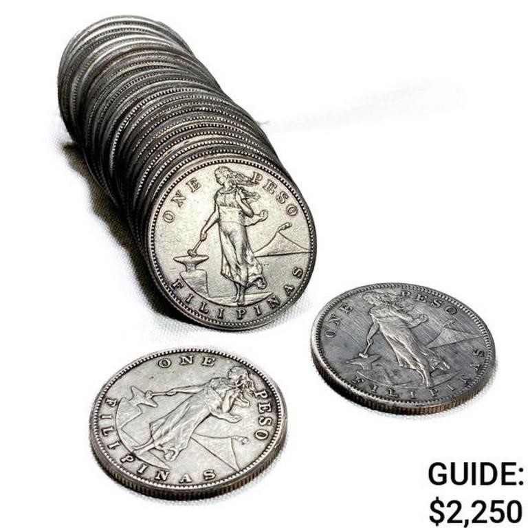 1909 US Philippines Silver Peso Roll (25 Coins)