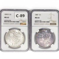 1887, 1890-S (Set 2) Morgan Silver Dollar NGC MS