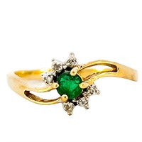 Emerald & Diamond Halo Ring 14k Gold
