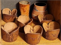 Q - LEATHER CUP HOLDERS, POTTERY & DECOR VASE