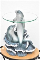 Dolphins Decorative Small Side Table Glass Top
