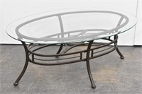 Metal Glass Top Oval Coffee Table w/ Metal