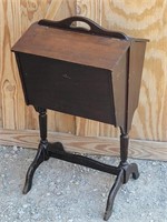 Primitive Wood Sewing Basket Stand Cabinet