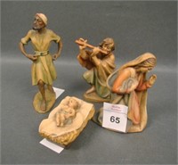 Four Anri Nativity Scene Carved Wooden Figurines