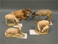 Five Anri Carved Wood Nativity Animal Figurines