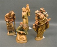 Five Anri Carved Wooden Nativity Scene Figurines