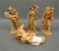 Four Anri Carved Wooden Nativity Scene Figurines
