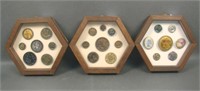 3 Lots of Vintage Buttons in Wooden/ Glass Frames