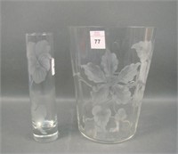 Pair of Crystal Vases w/ Gravic Floral Decoration