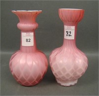 Lot of Two Pink Satin Glass Diamond Quilted Vases