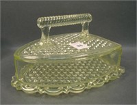 Victorian EAPG Flat Iron Vaseline Glass Candy Dish