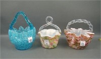 Three Victorian Art Glass Baskets with Thorn