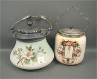 Two Victorian Era Bisquit Jars W/ SP Lids & Handls