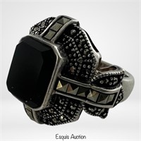 Sterling Silver & Marcasite Ring w/ Black Onyx St