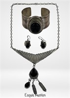 Navajo Sterling Silver Jewelry Set- Necklace, Brac