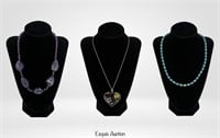 3 Sterling Silver Necklaces w/ Beads & Pendants