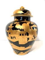 Porcelain Asian Black & Gold Ginger Jar