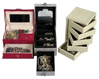 3 Travel Jewelry Boxes full of Costume Jewelry